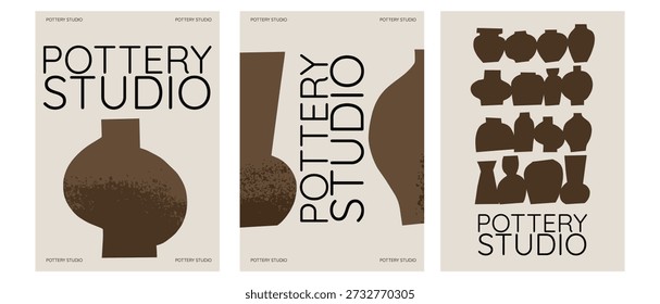 Ceramic classes vector illustration. Pottery workshop poster. Hand drawn texture ceramic vase. Art school and pottery studio
