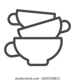 Ceramic or clay plates line icon, pottery making concept. Vector graphics. Clay dishes stack, fragile product sign on white background, outline style icon for mobile or web design