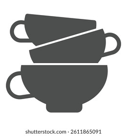 Ceramic or clay plates solid icon, pottery making concept. Vector graphics. Clay dishes stack, fragile product sign on white background, glyph style icon for mobile or web design
