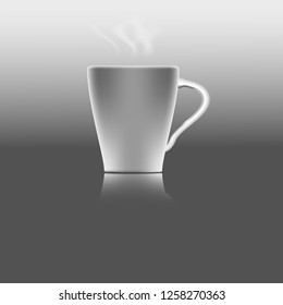 Ceramic coffee cup, hot gray background, vector illustration