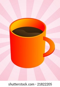 Ceramic coffee mug with brown beverage, illustration