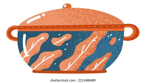 Ceramic crockery pot. Cooking utensil in scandinavian style