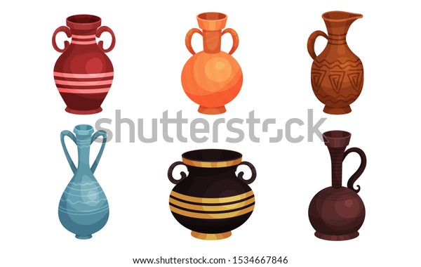 Ceramic Crockery Vector Illustrations Set Ancient Stock Vector (Royalty ...