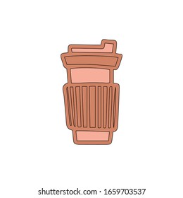 Ceramic cup of chocolate coffee hand drawn sign cartoon icon. Takeaway coffee vector sketch illustration for print, web, mobile and infographics isolated on white background.Zero waste concept.