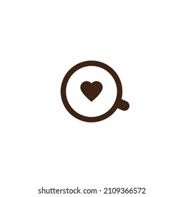 Taza cerámica de café con corazón en forma plana aislada sobre fondo blanco para logotipo, web u otro proyecto.