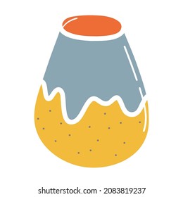 Copa de cerámica, vasija de barro cocido, platos de arcilla. Ilustración vectorial dibujada a mano. Elemento aislado sobre un fondo blanco.