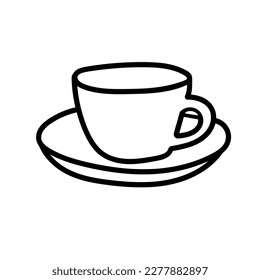 CERAMIC CUP FOR TEA OR COFFEE, HAND DRAWING WITH BLACK OUTLINE