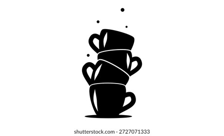 ceramic cups for washing, black isolated silhouette