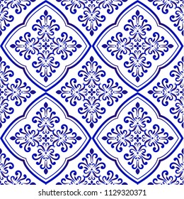 ceramic decorative tile pattern, Porcelain background, blue and white floral decor vector illustration, beautiful ceiling backdrop damask style, wallpaper baroque design