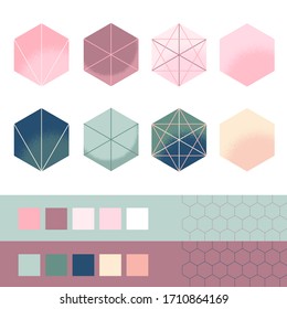 Diseño de baldosas cerámicas decorativas. Bonito diseño interior y elementos arquitectónicos. Colección de azulejos hexagonales de cocina y baño totalmente editable con diferentes adornos