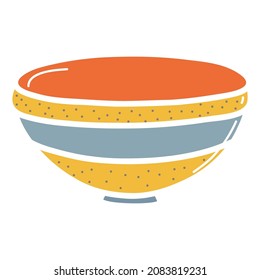 Ceramic deep plate, earthenware bowl, clay dishes. Hand drawn vector illustration. Isolated element on a white background.