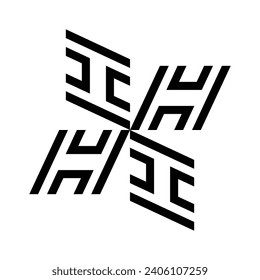 CERAMIC DESIGN LOGO MONOGRAM THAT SHAPES THE LETTER "H" AND IS ROTATED. WHITE BACKGROUND.