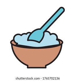 plato de cerámica con diseño de ilustración vectorial de estilo cuchara y relleno alimentario