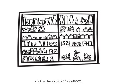 Ceramic display window illustration for kids coloring book and learning project