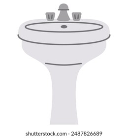 Ceramic fitments for bath. Washbasin 
outline vector illustration.Sink for washing hands.White bathroom sink with faucet.Isolated on white background.