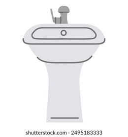 Ceramic fitments for bath. Washbasin outline vector illustration.Sink for washing hands.White bathroom sink with faucet.Isolated on white background.