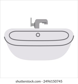 Ceramic fitments for bath. Washbasin outline vector illustration.Sink for washing hands.White bathroom sink with faucet.Isolated on white background.