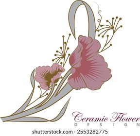 ceramic flower design and colorful flower vector image
