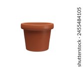 Ceramic flower pot. 3D vector illustration of a glossy brown terracotta pot, suitable for plants, on a white background. Perfect for eco interior decor