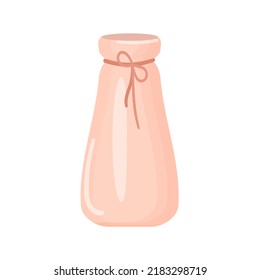 Ceramic flower vase with rope decorations. Isolated illustration on a white background. Cartoon style. Vector.