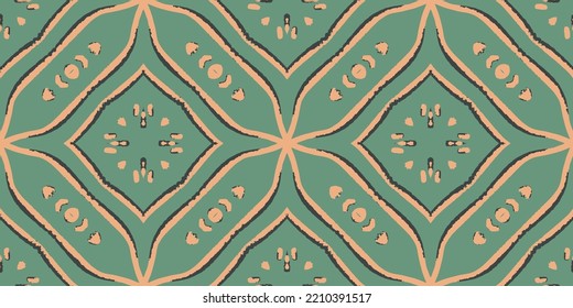 Ceramic Geo Tile. Swimwear Pattern. Kaleidoscope Abstract Pattern. Vector Seamless Wallpaper. Olive Decorative Geometric Print. Apricot Artistic Optical Repeat. Bohemian Ethnic Boho Print.