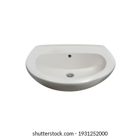 Ceramic gloss sink. Realistic vector bathroom furniture. Interior design element. White basin no tap. Plumbing graphic illustration.