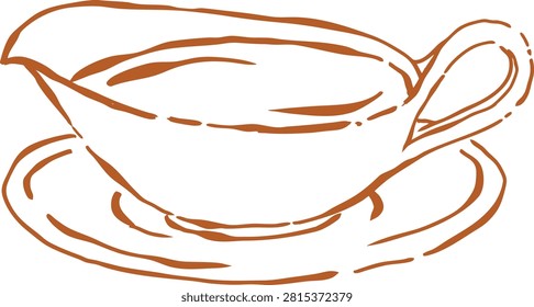 Ceramic Gravy Boat Serving Sauce Dish Traditional Thanksgiving Tableware Hand Drawn Vintage Kitchen Illustration