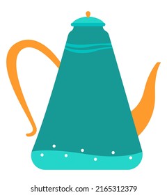 Tetera verde cerámica - diseño plano estilo objeto aislado único. Imagen detallada de los utensilios de cocina. Té o café, desayuno en casa, en una cafetería o restaurante, carta de bebidas, idea de bebidas y té