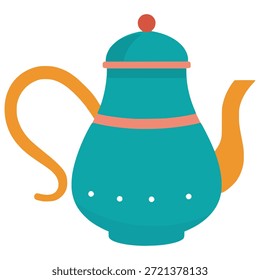ceramic green teapot kitchen tool flat color vector illustration template design