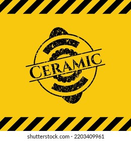 Ceramic grunge warning sign emblem. Vector Illustration. Detailed. 
