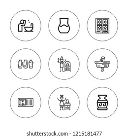 Ceramic icon set. collection of 9 outline ceramic icons with basin, cooker, pottery, terracotta, vase icons. editable icons.