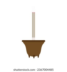 ceramic incense bowl flat design vector illustration. chinese culture tradition