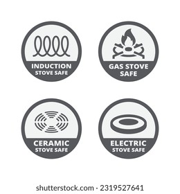 Ceramic and induction stove vector label icon set. Electric and gas stoves icons and labels.