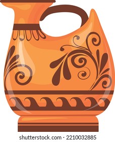 Ceramic jug in ancient roman style. Old clay pottery isolated on white background