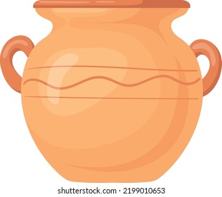 Ceramic jug. Brown clay pot. Cartoon kitchenware isolated on white background