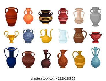 Ceramic Jug and Crockery with Neck and Handle for Liquid Big Vector Set