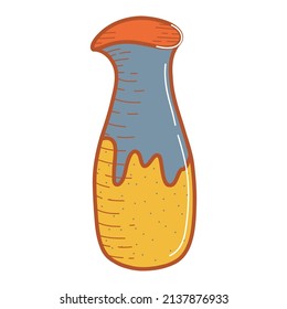 Ceramic jug, faience dish, handmade clay dishes. Hand drawn vector illustration. Isolated element on a white background.
