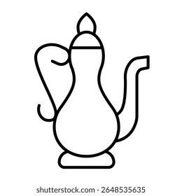 Ícone de linha fina de jarra de cerâmica, conceito do deserto árabe. Gráficos vetoriais. Garrafa de argila, sinal de produto de cerâmica sobre fundo branco, estilo móvel ou design