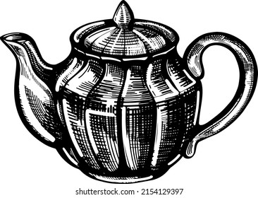 Ceramic Kettle. Teapot Sketch Hand Drawn Vector Illustration