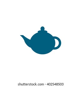 Ceramic kettle, teapot. Vector icon blue
