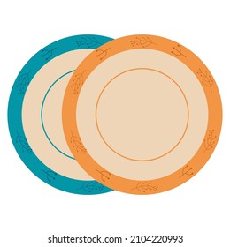 Ceramic kitchenware. Cute handmade ceramic plates. Kitchen tools, pottery. Flat vector illustration