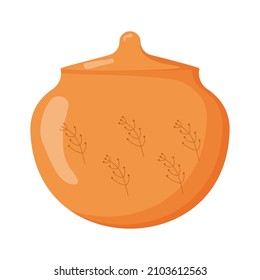 Ceramic kitchenware. Cute handmade ceramic sugar bowl. Kitchen tools, pottery. Flat vector illustration