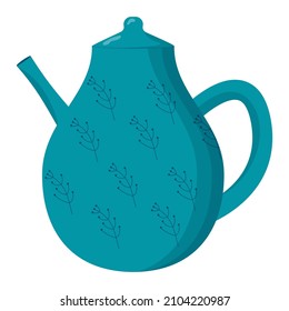 Ceramic kitchenware. Cute handmade ceramic teapot. Kitchen tools, pottery. Flat vector illustration