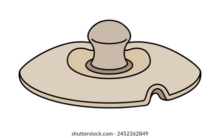 Ceramic lid vector icon. Vintage porcelain cap with a handle. Kitchen tool - cover for tureen, pot. Elegant tableware for cafes, restaurants, dining. Hand drawn color clipart isolated on white