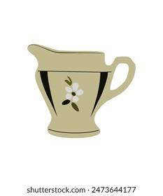 Ceramic Milk jar for coffee, tea. Kitchen container, decanter with healthy calcium liquid drink, cream. Flat cartoon vector illustration isolated on white background