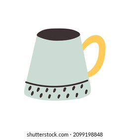 Ceramic modern elegant mug handle hand drawn naive art