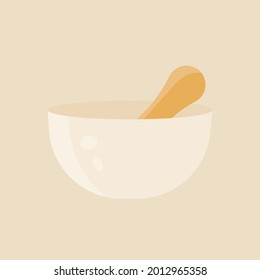 Ceramic mortar and pestle icon. Vector illustration in cartoon style. Isolated on yellow background.