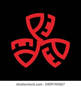 CERAMIC MOTIF DESIGN THAT SHAPES THE LETTERS "P" and "E" LAYED ON RED AND BLACK BACKGROUND