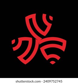 ZERAMISCHES MOTIF-DESIGN, DAS DEN BRIEF "N", DER AUF ROTEM UND SCHWARZEM HINTERGRUND SPIELT, FORMULIERT