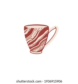 Ceramic mug with coffee on a white background.